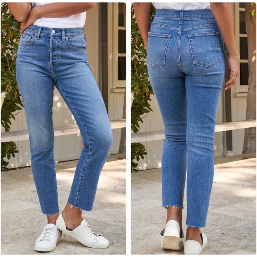 Frank & Eileen Cork Straight Leg Raw Hem‎ Button Fly Ankle Jean Antique Blue 29